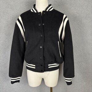 And Now This Women's Bomber Jacket M Black Polyester Quilted Varsity Style NWT's